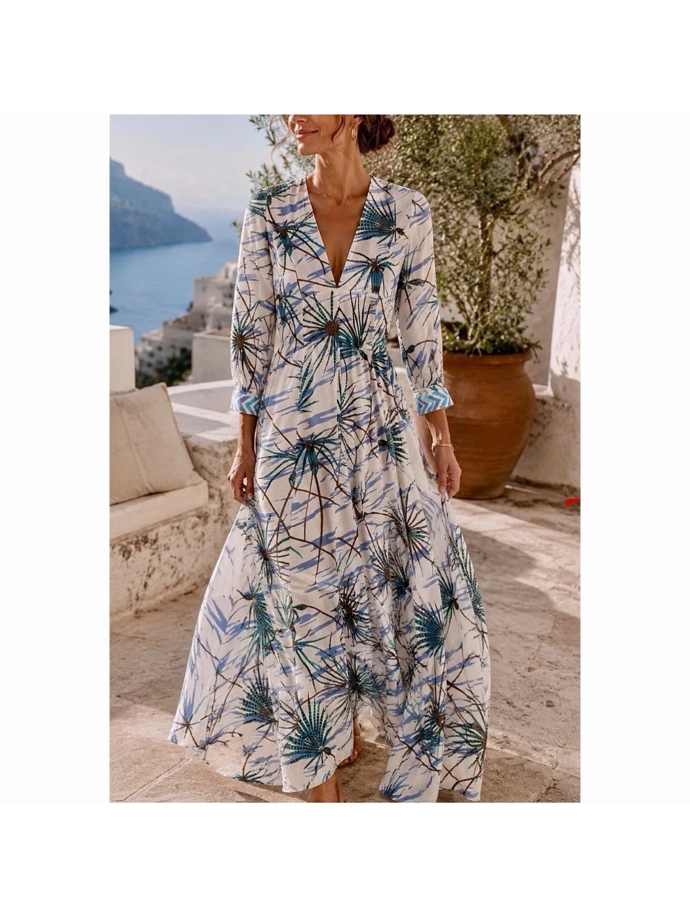 NWT Emporio Sirenuse Papyrus LENA Printed Cotton Voile Maxi Dress IT 44/US 8